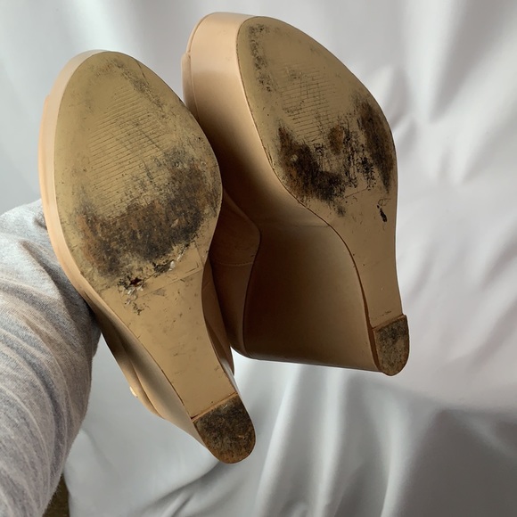 Bebe Nude Studded Ankle Strap Wedges - Picture 12 of 13